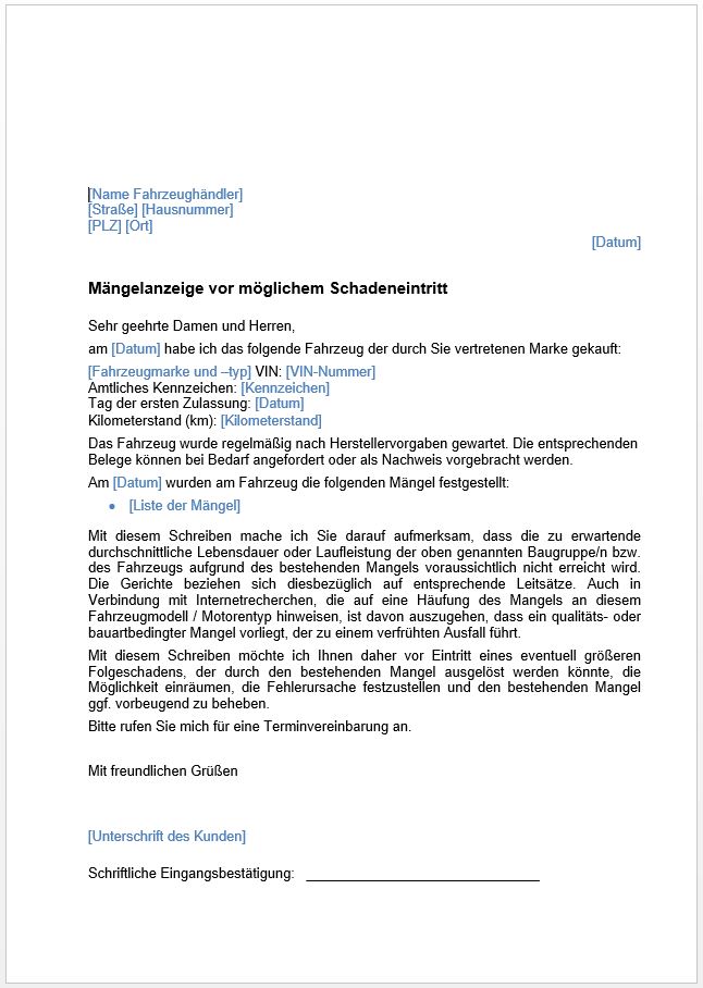 Vor Schadeneintritt