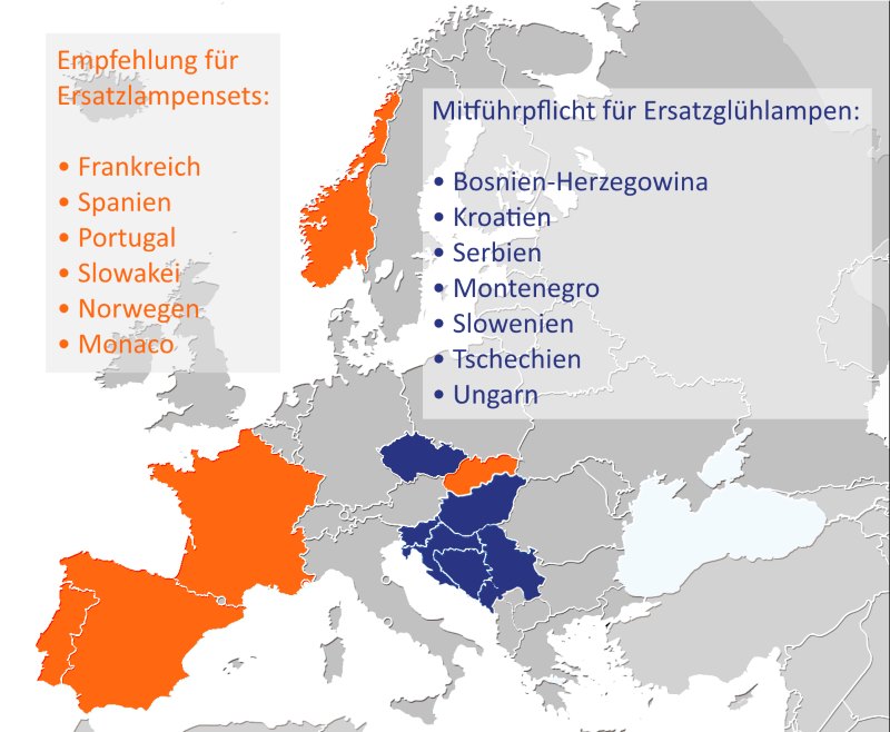 Mitführpflicht von Ersatzlampen in Europa